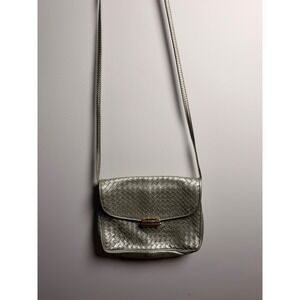 Ganson Crossbody Bag Women Small Champagne Silver Excellent Woven Metallic Gold